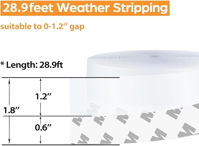 28.9 Ft Weather Stripping Door Seal Strip Tape, Silicone Door Draft Stopper - Image 2