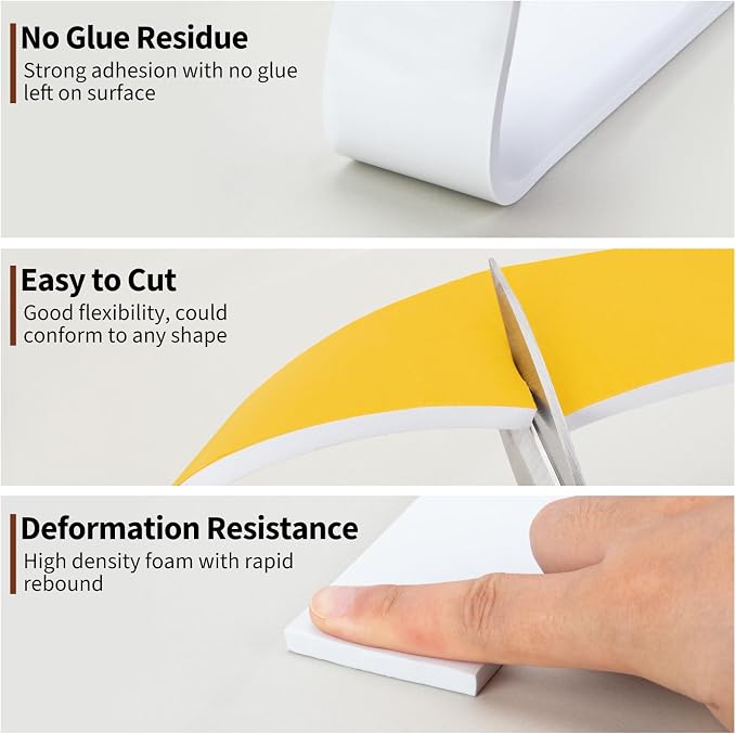 Yotache White Foam Weather Stripping 2" x1/4", Total 13 Ft Long | Self Stick - Image 5
