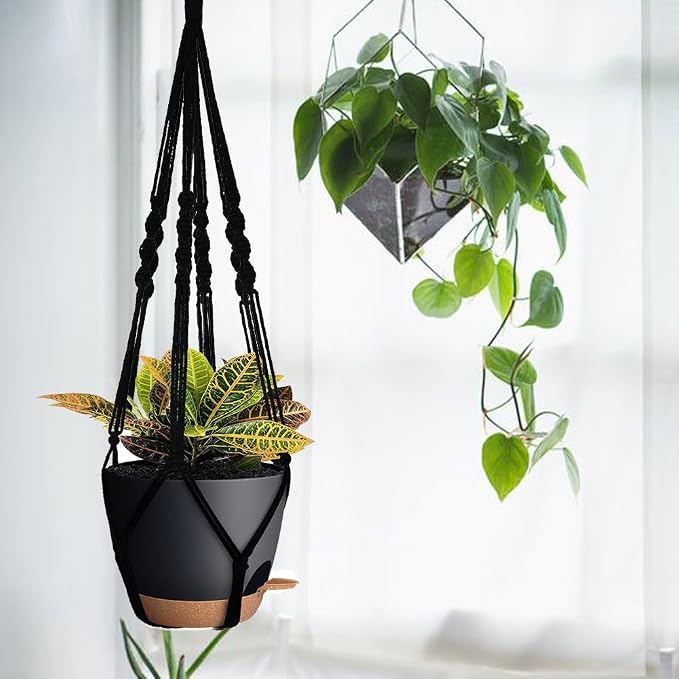 Bouqlife 3 Pack Self Watering Hanging Planters Macrame Plant Hangers - Image 8