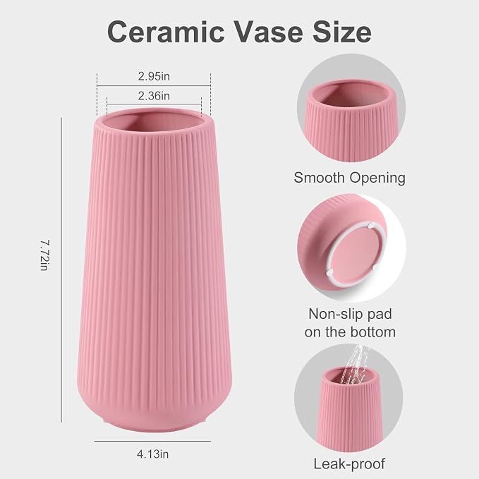 All Pink Ceramic Vase, GUKJOB Small Cute Flower Vase - Image 3