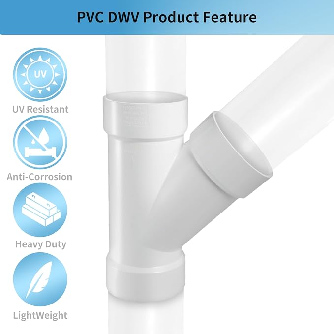 LESSO 4" PVC Y Pipe Fitting, Deep Wye DWV | 4 Inch PVC DWV Fitting, High Flow - Image 3