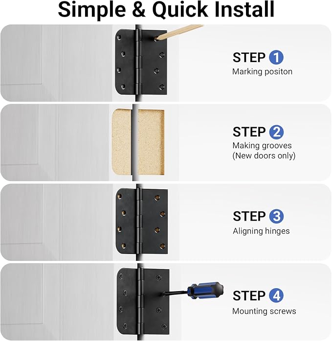 6 Pack Matte Black Door Hinges 4 Inch, Heavy Duty Iron Exterior/Interior Hinges - Image 8