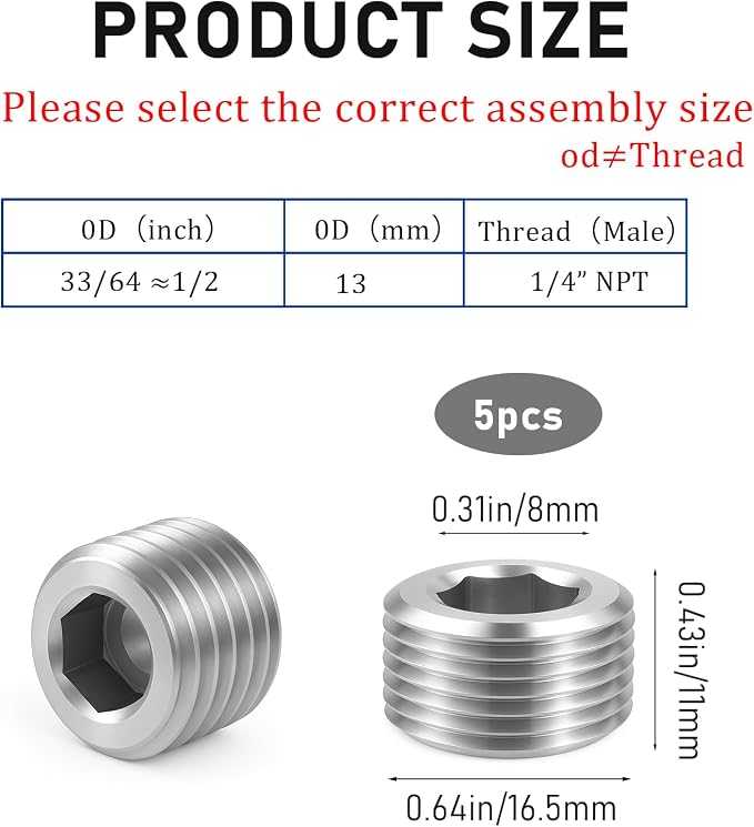 5 PCS 3/8" NPT Male Pipe Plug Stainless Steel Pipe Plug Fitting Set Hex Counter - Image 2