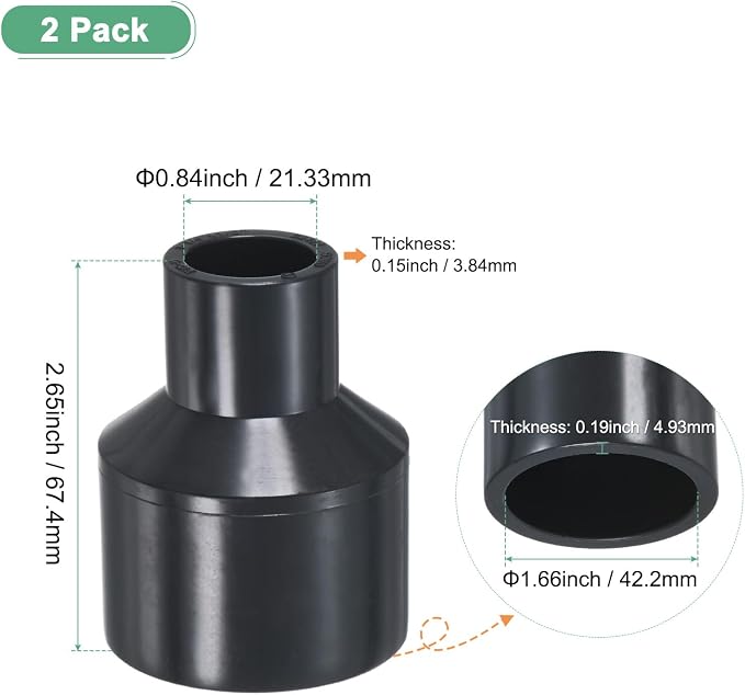 M METERXITY 2-Pack UPVC Reducer Pipe Fitting, 1-1/4"x1/2" Reducing Coupling - Image 3