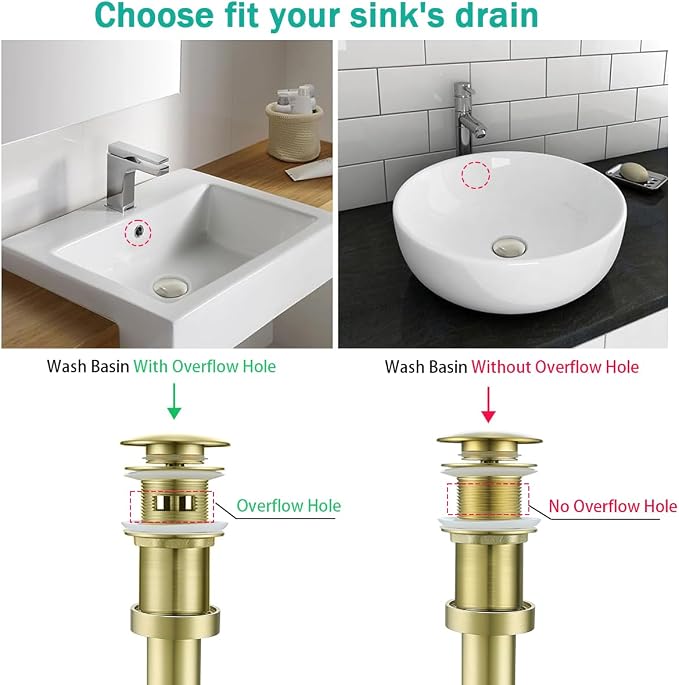 Brass Round Bottle P-Trap with Pop Up Drain Stopper with Overflow, 1 1/4 - Image 6