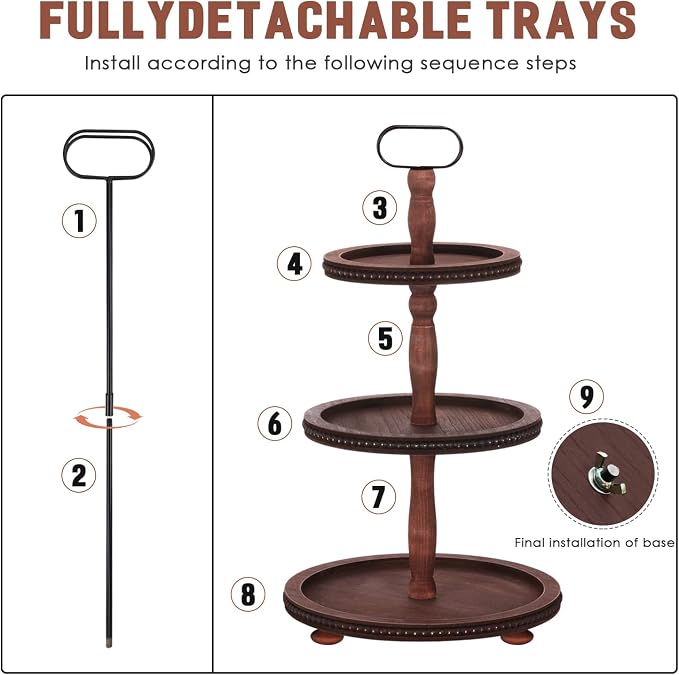 Urban Deco Wooden Tiered Tray 3-Tier Decorative Tray Stand Farmhouse Serving - Image 6