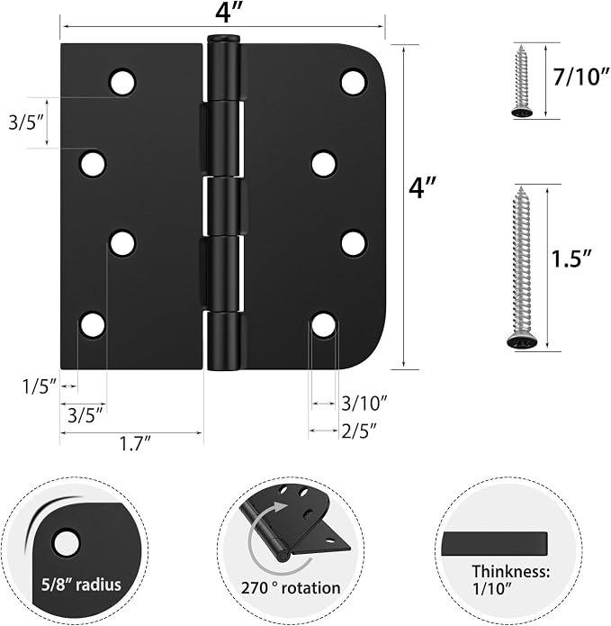 HOSOM 6 Pack 4 Inch Matte Black Door Hinges - Image 2