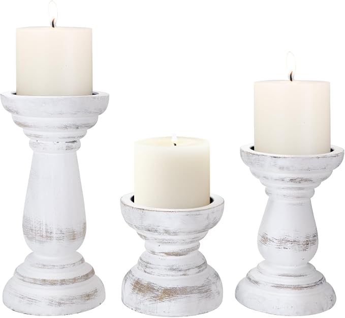 Candle Holder for Pillar Candle Set of 3, Farmhouse Wood Candle Holder by CEDARLUX