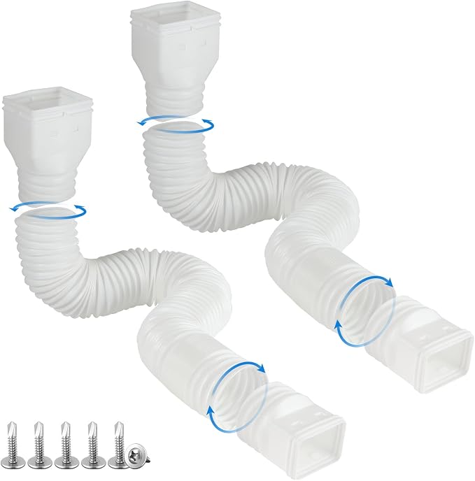 plusgutter White-2pack Rain Gutter Downspout Extensions Flexible, Drain by plusgutter