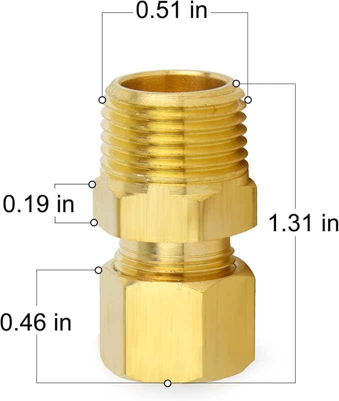ChillWaves Brass Compression Tube Fitting, 3/8" OD x 3/8" NPT Male Compression - Image 2