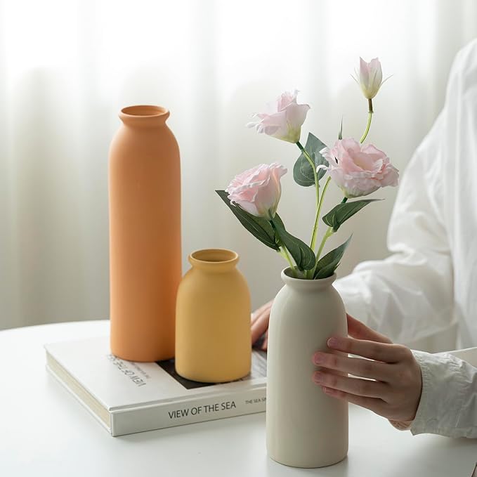 10.4 inches Tall Decorative Ceramic Vase Set, 3 Pieces, 10 inches Nordic Modern - Image 7