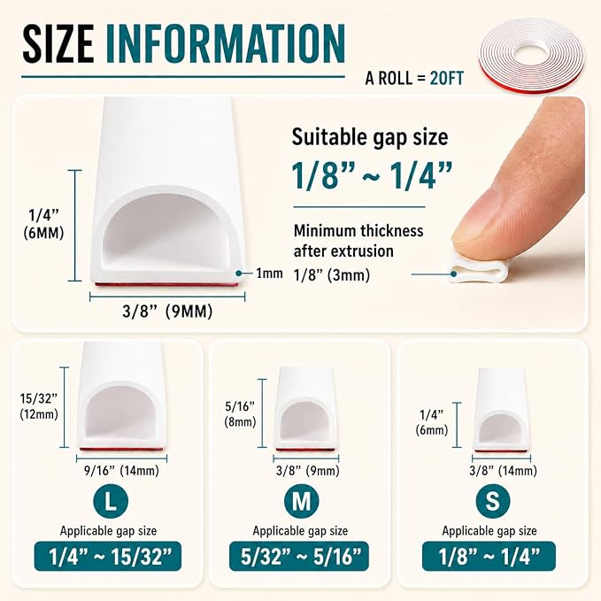 20FT Weather Stripping Door Seal, Self-Adhesive Silicone D-Shaped Seal Strip - Image 5