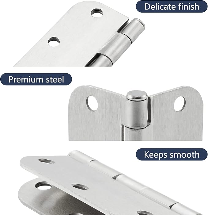 3.5 Inch Interior Door Hinges, 5/8 Inch Radius, Satin Nickel, 18 Pack | - Image 3