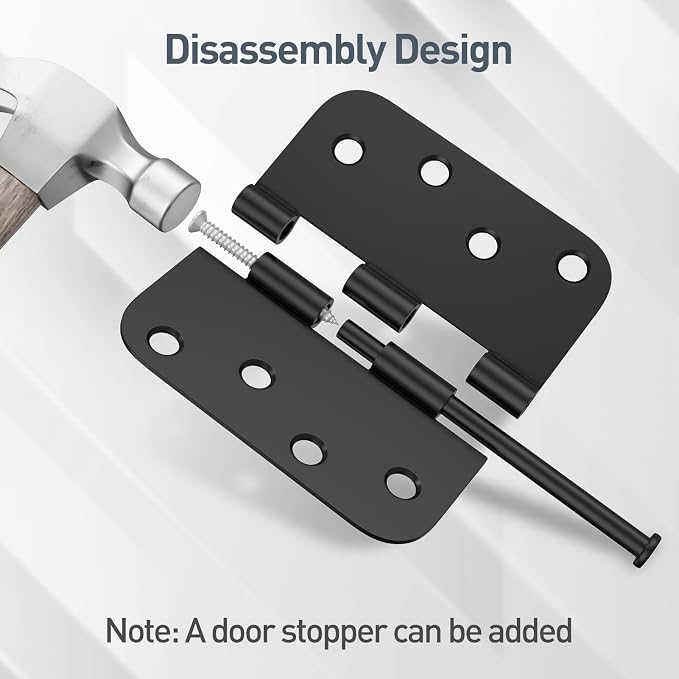 HOSOM 18 Pack Rounded Door Hinges 4 Inch 5/8'' Radius Corner, Matte Black - Image 5
