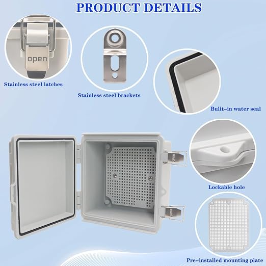 Waterproof Electrical Box, IP67 Junction Box Stainless Steel Latch Hinged Grey - Image 3