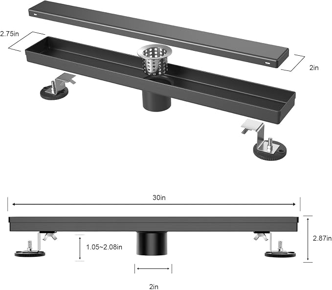 30 Inch Linear Shower Drain Tile Insert Matte Black, Stainless Steel Rectangle - Image 2