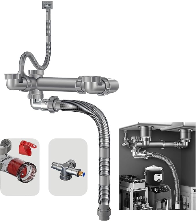 Double Sink Drain Kit Space Saving Kitchen Sink Drain Kit Expandable Flexible 1 by QruiLanTu