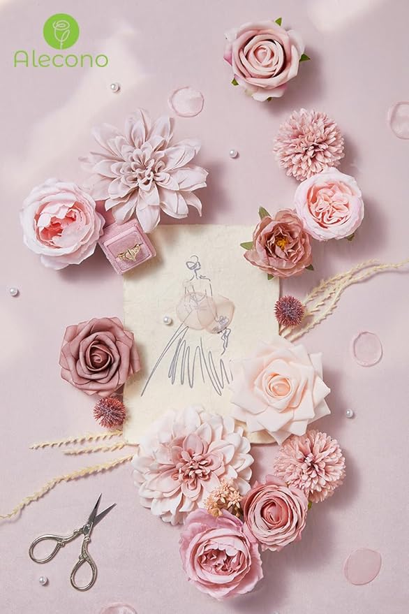 Alecono Artificial Flowers, Dusty Pink Silk Fake Flowers - Image 3
