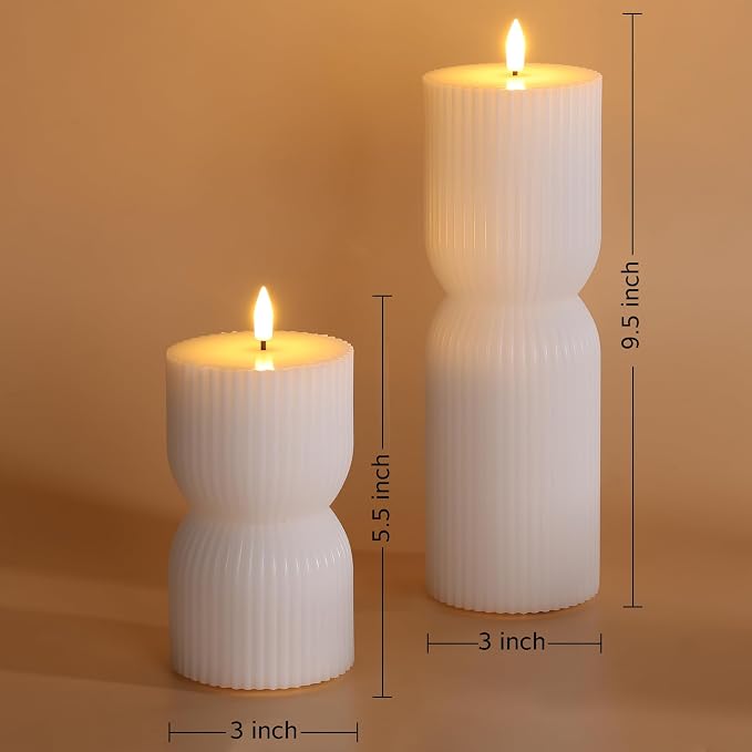 White Ribbed Flameless Pillar Candles - Image 2