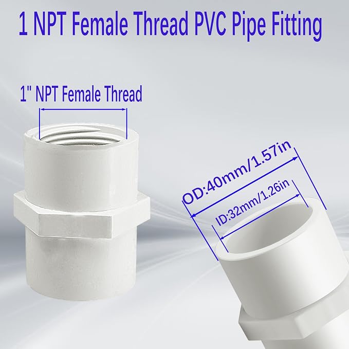 10Pcs White PVC Pipe Fitting, 1 inch NPT Female Thread PVC Pipe Fitting Adapter - Image 3