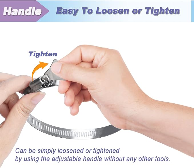 2 Pack 4 inch Hose Clamp, Adjustable 3 1/2"-4 1/2" OD, Handle Screw | 304 - Image 2