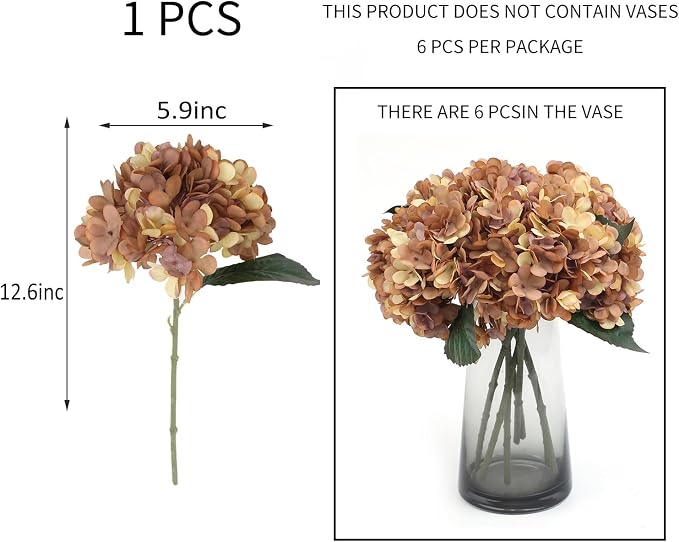 Kimura's Cabin 6Pcs Hydrangea Artificial Flowers Fall Flower, Autumn Yellow | - Image 2