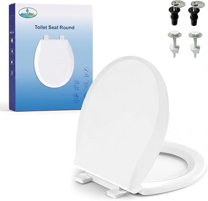 Toilet Seat Round with Soft Close, Top/Bottom Fixing 2 Mount Way, Compatible by A%C3%BCnsffer