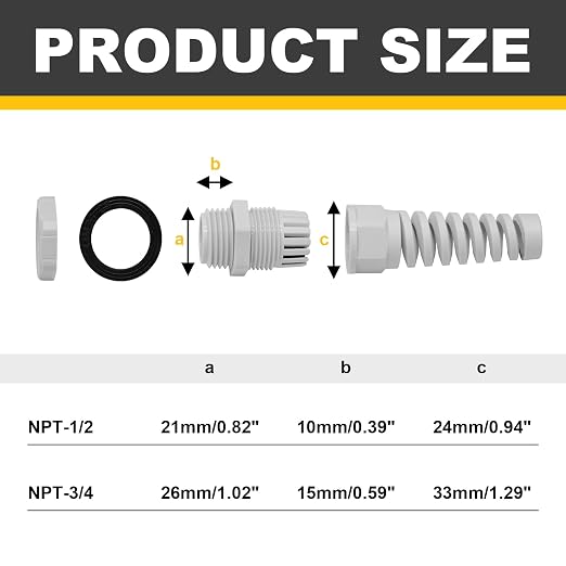 5 Pack NPT 1/2 Joint, Waterproof Cable Strain Relief, Spiral Adjustable - Image 4