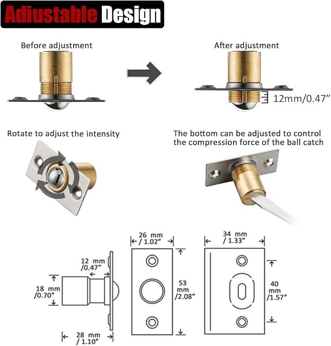 JQK Closet Door Ball Catch Hardware, Stainless Steel Catch Adjustable - Image 2