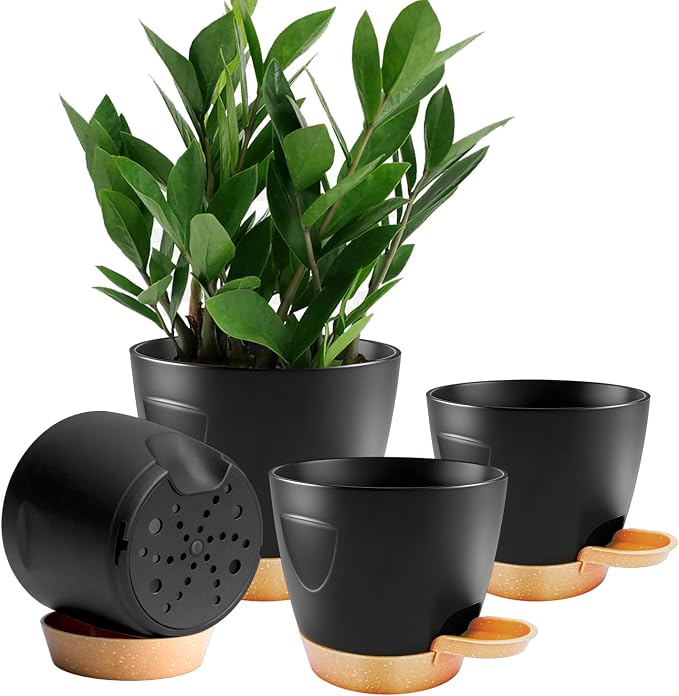 Self Watering Planter Pots for Plants, Drainage holes and saucers, by Unknown