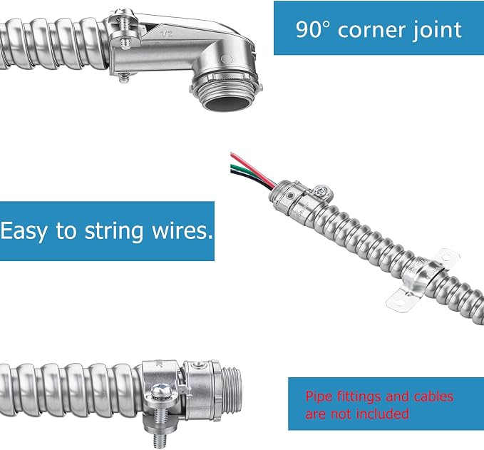 eflyefly 1/2 Flexible Metal Electrical Conduit Part Kit | - Image 3
