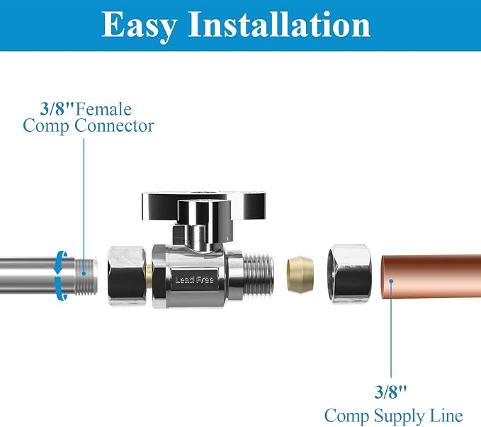WiseWater Straight Stop Valve 3/8" FEM x 3/8" Compression | 1/4 Turn Chrome - Image 6