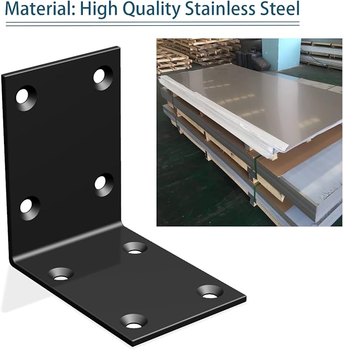 Black Stainless Steel Corner Bracket L Brackets Metal Corner Brace | 10Pcs - Image 2
