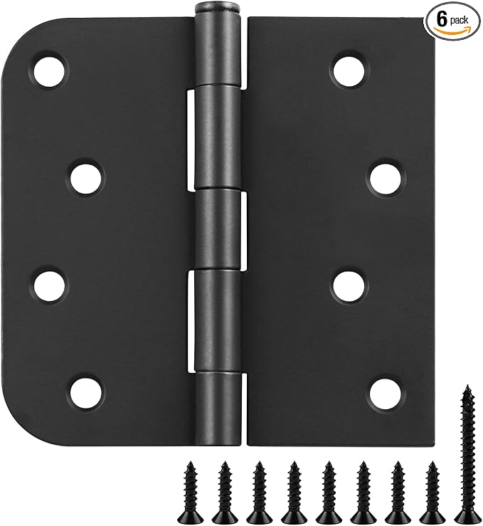 Matte Black Door Hinges 4 Inch Square Rounded 5/8" Radius 6 Pack | Interior by JIWDOORHINGESFORHOME