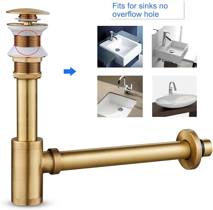 1-1/4" Solid Brass Bottle Trap Pop-Up Sink Kit Antique No Overflow - Image 5