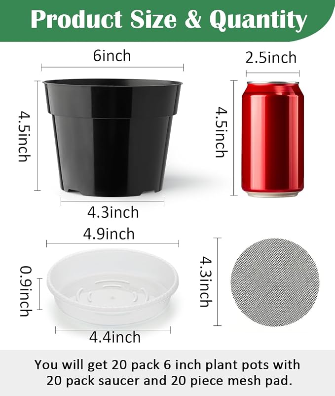 RooTrimmer 20 Pack Plant Pots, 6 Inch Plastic Plant Planter - Image 2