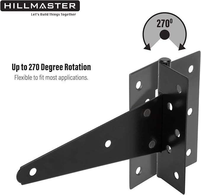 HILLMASTER 8 Inch T-Strap Heavy Duty Shed Door Hinges Gate Strap Hinges Black - Image 5