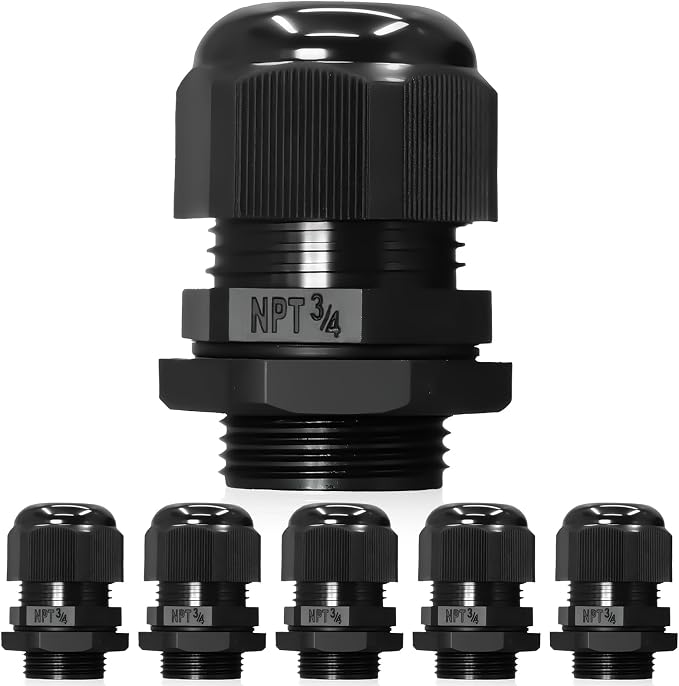 6 Pcs 3/4" NPT Black Adjustable Cable Glands by Wocloer