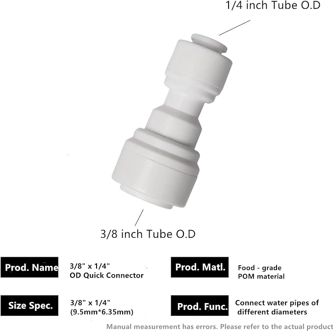 10 PCS OD Reducing Union Connector 1/4 inch to 3/8 inch OD Quick Straight Push - Image 2