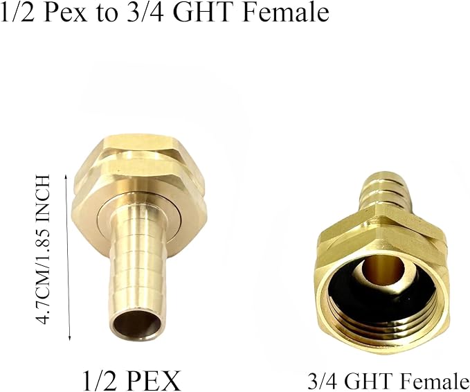 2 Pcs Brass 1/2" Pex to 3/4" GHT Fitting Hose Adapters, 1/2" PEX Male x 3/4" - Image 2