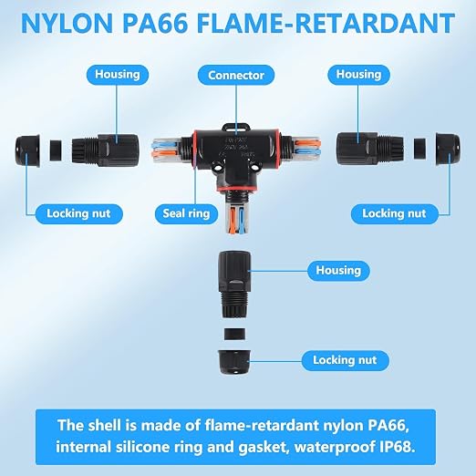 3PCS IP68 Waterproof Electrical Cable Connector, Outdoor 2 Pin T Shape Junction - Image 3