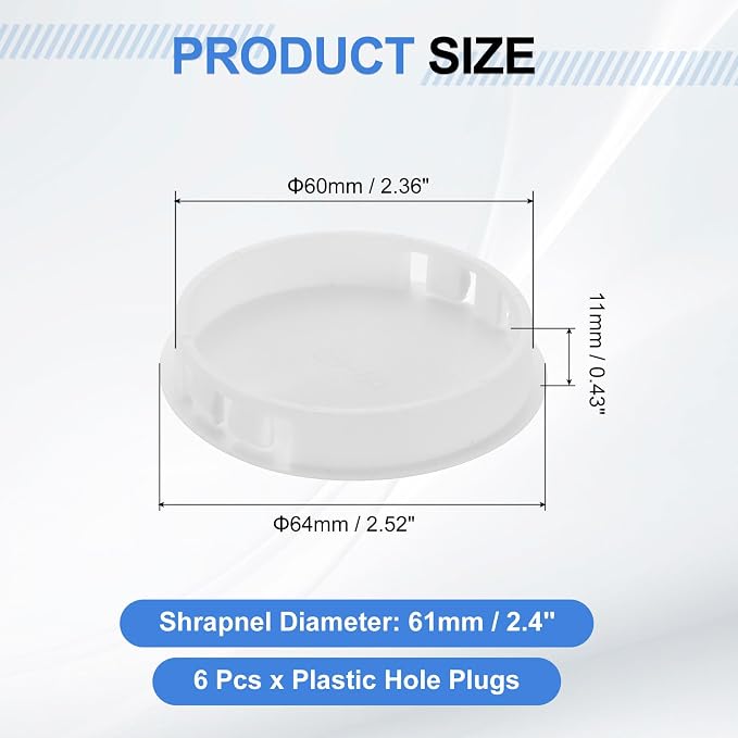 uxcell 6Pcs Plastic Hole Plugs, 60mm Flush Type Panel Plugs, Round Snap - Image 2
