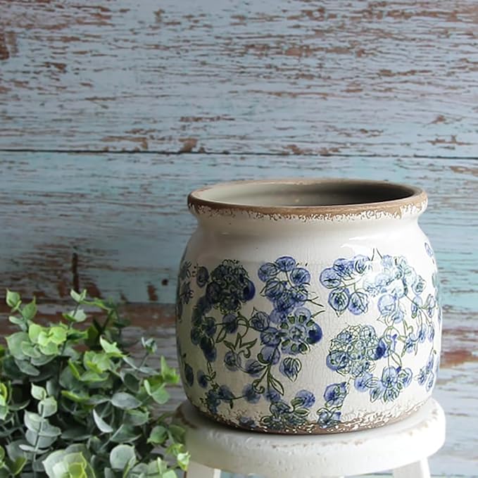 Vintage Cottage Ceramic Planters, French Flower Pot & Vase - Image 8