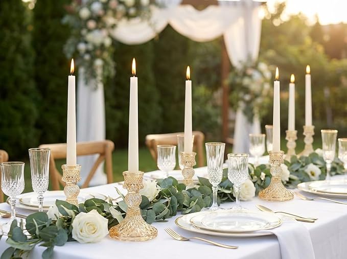 Gold Candle Holder Set of 12, Glass Taper Candle Holders Bulk | Gold - Image 4