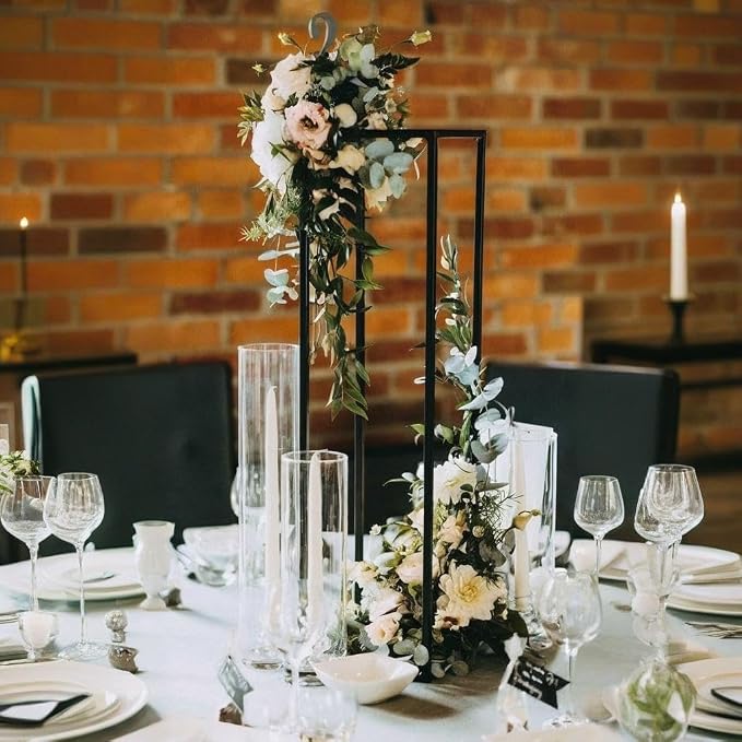 31.5inch 2 pcs Column Vases Metal Flower Stand Black Wedding Centerpieces - Image 4