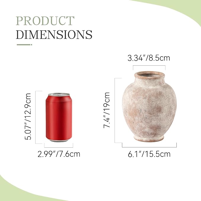 Ceramic Flower Vases Home Decor, Rustic Farmhouse Decorative Vase Pottery - Image 2