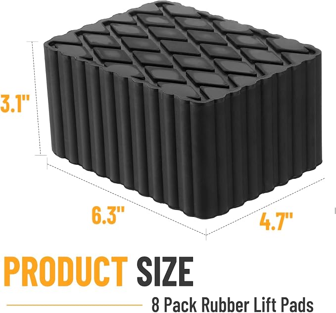 8 Pack Solid Rubber Auto Lift Pads, 6-1/3" x 4-3/4" x 3" | Anti-Skid Lift Block - Image 7