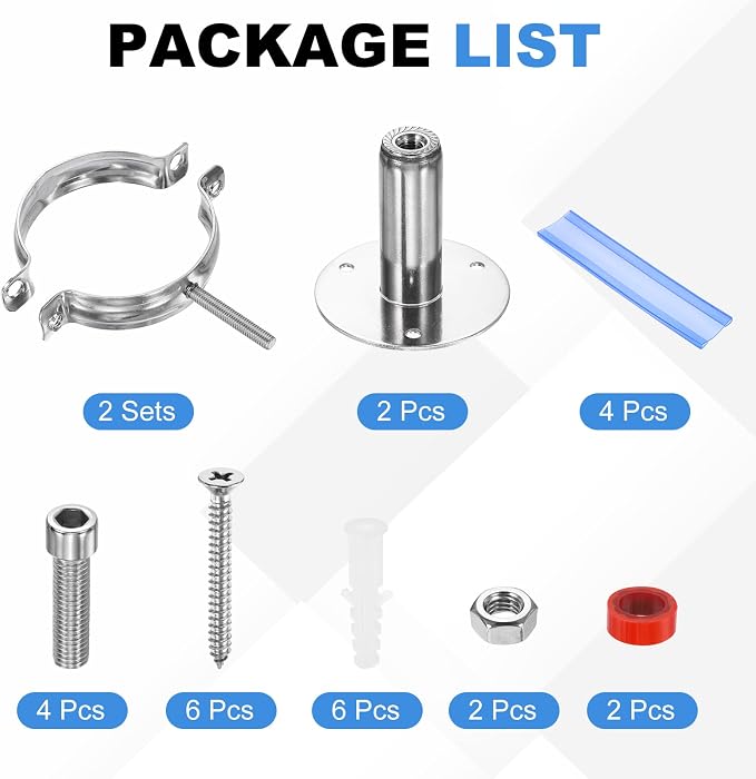 HARFINGTON 2 Set Wall Mount Ceiling Mount Pipe Supports 304 Stainless Steel - Image 3