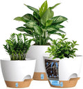 Self Watering Pots with Drainage Holes, 3 Pack 12/10/8 Inch Plant Pots with by KUGAZ