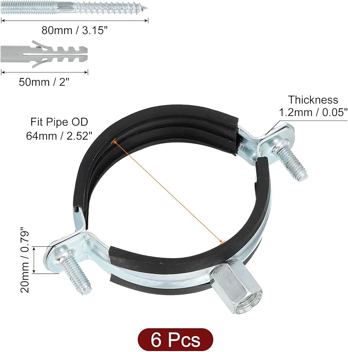 uxcell 6 Pcs Adjustable Pipe Bracket Clamp, 2-1/2" Wall Ceiling Mount Split - Image 2